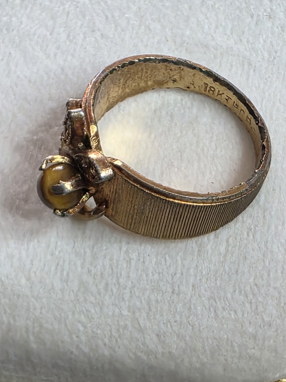 Vintage Tiger Eye Cabochon Ring 18KT HGF Wide Band Statement Brown Size 8 - Picture 6 of 8